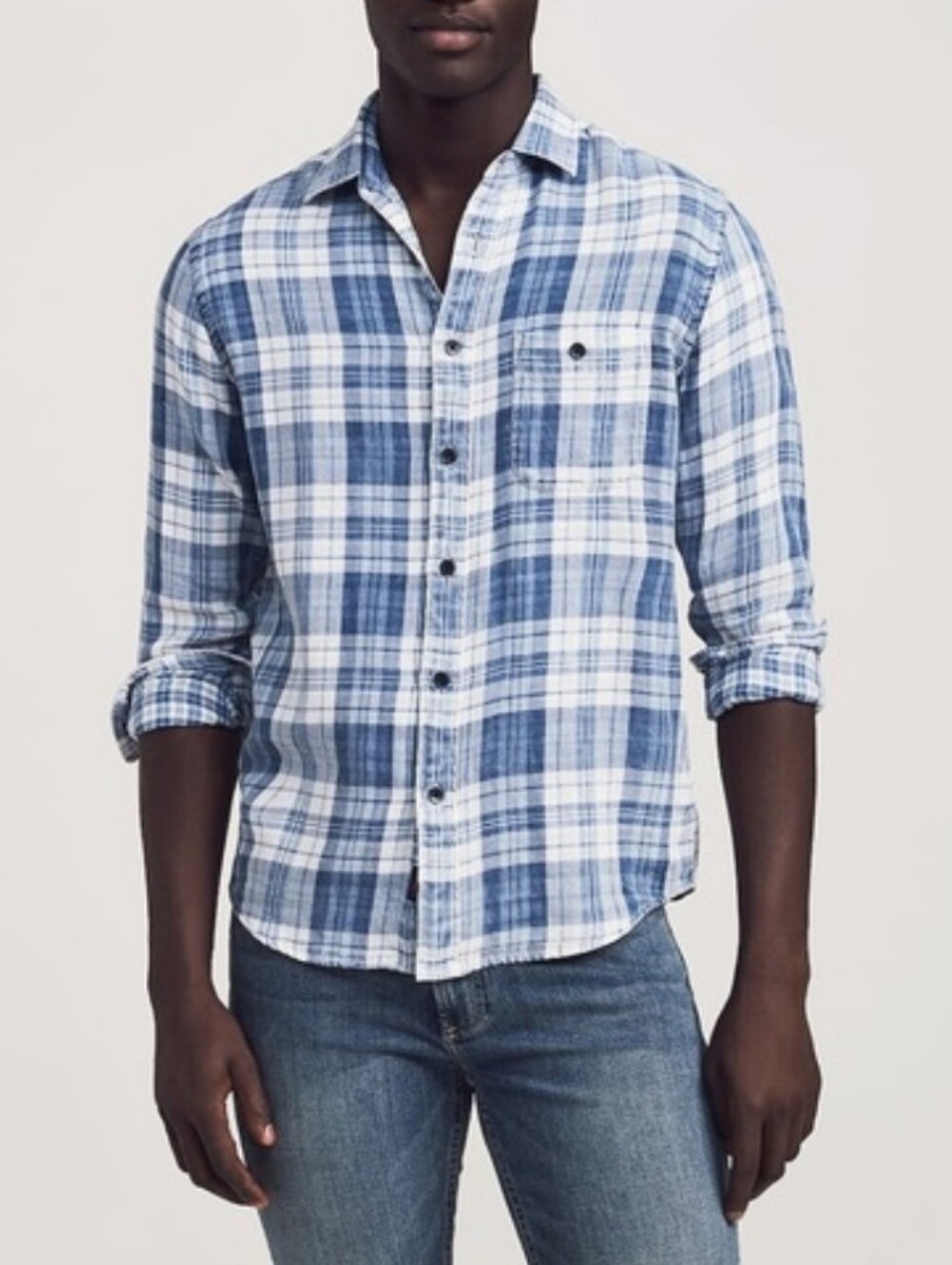 Faherty Brand Indigo Seaview Shirt in Indigo Nautilus Plaid Size Large